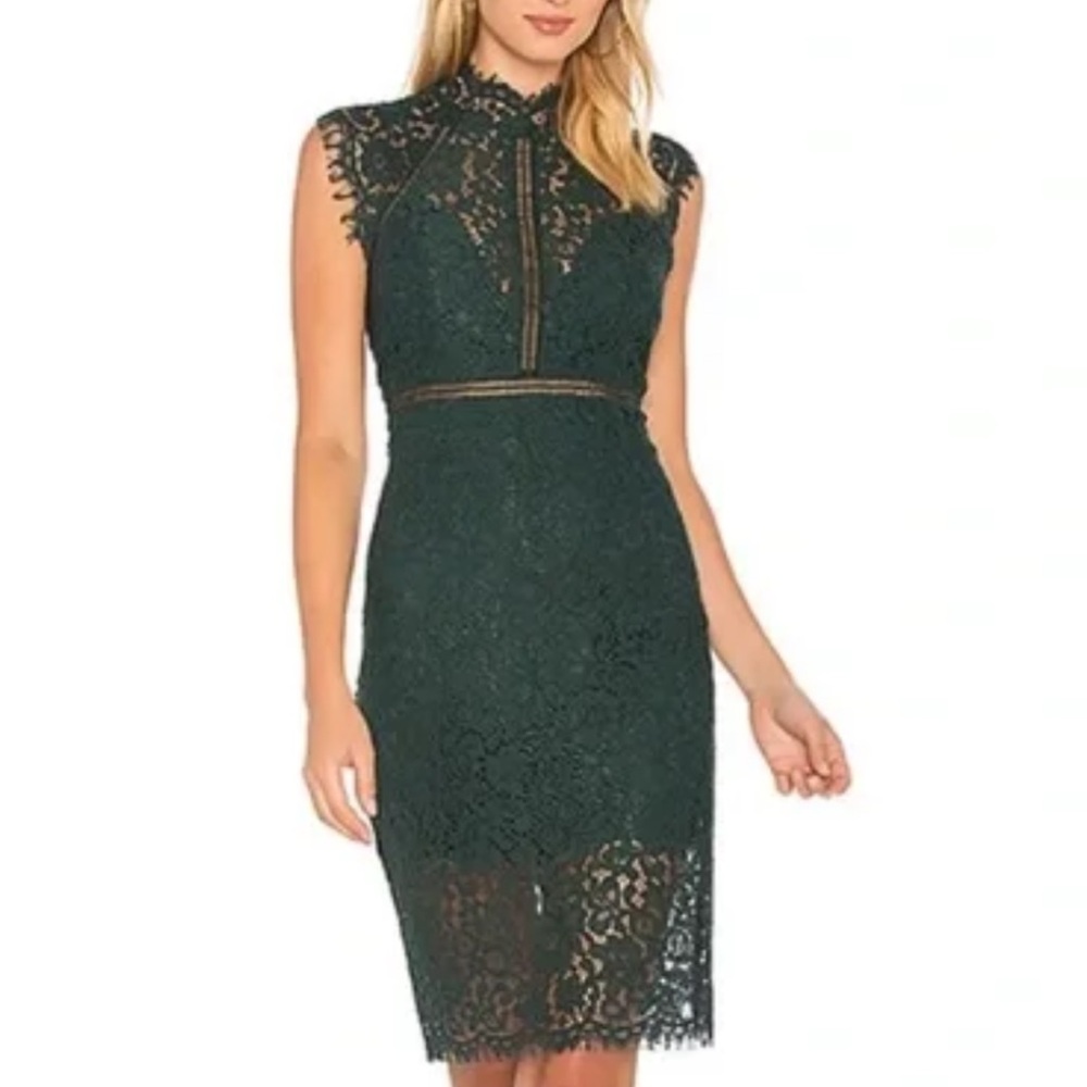 Green lace high neck Bardot dress
